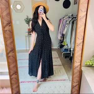 Free People Floral Polka Dot Boho Midi Wrap Dress